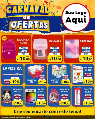 Modelo de Rede Social para Feed Instagram com o tema Carnaval de Ofertas para Papelaria