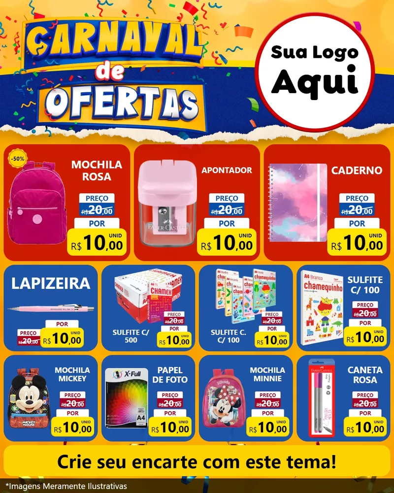 Modelo de Rede Social para Feed Instagram com o tema Carnaval de Ofertas para Papelaria
