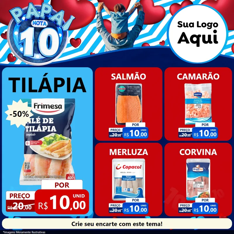 Modelo de Rede Social para Feed Facebook com o tema Papai Nota 10 para Peixaria