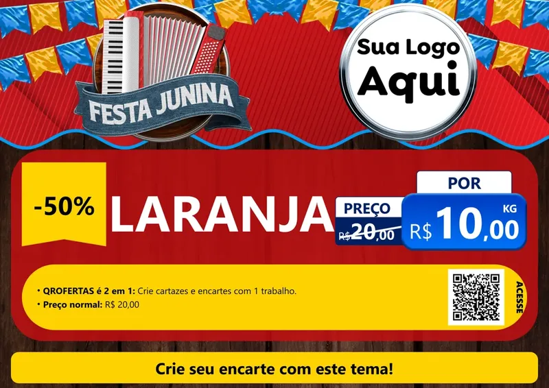 Modelo de Cartaz para Cartaz A4 Horizontal com o tema Festa Junina para Hortifrúti