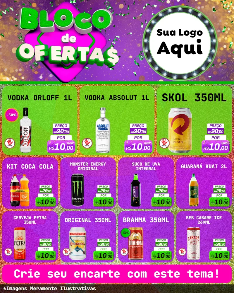 Modelo de Rede Social para Feed Instagram com o tema Bloco de Ofertas para Distribuidora de bebidas