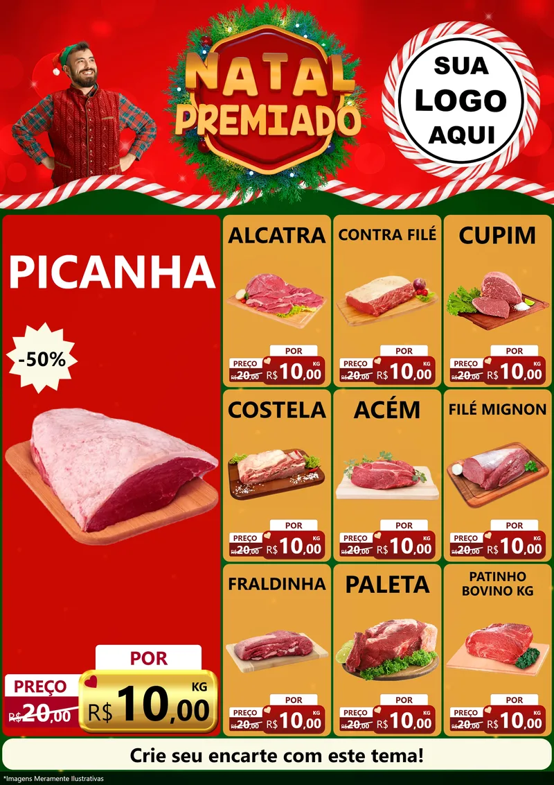 Modelo de Encarte para Encarte A4 Vertical com o tema Natal Premiado para Açougue