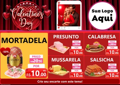 Modelo de Encarte para Encarte A4 Horizontal com o tema Valentine's Day para Frios e Laticínios