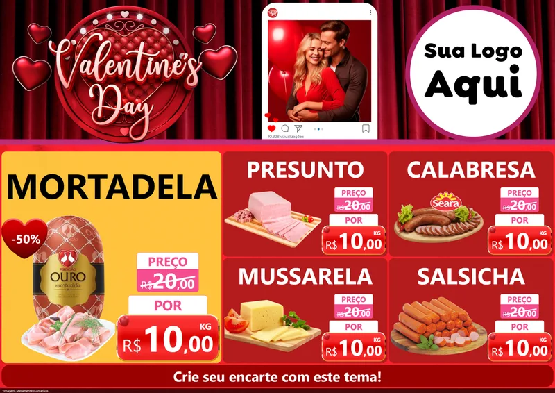 Modelo de Encarte para Encarte A4 Horizontal com o tema Valentine's Day para Frios e Laticínios