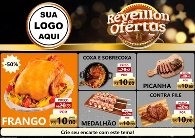 Modelo de Encarte para Encarte A4 Horizontal com o tema Réveillon de Ofertas para Assados