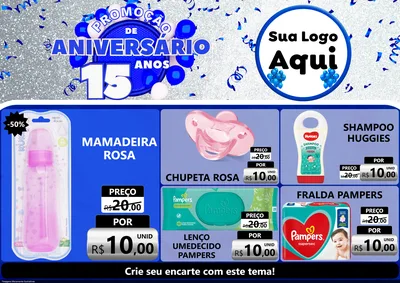 Modelo de Encarte para Encarte A4 Horizontal com o tema Promoção de Aniversário - 15 Anos para Bebês