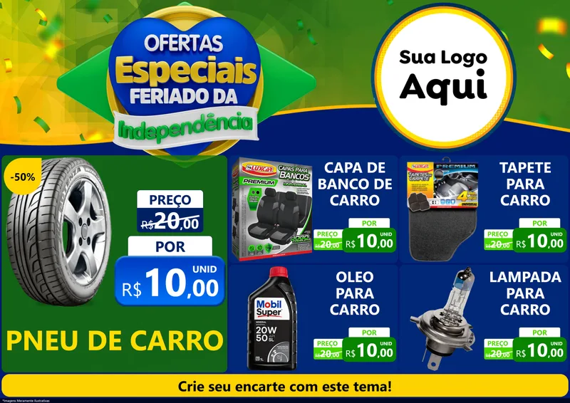 Modelo de Encarte para Encarte A4 Horizontal com o tema Ofertas Especiais Feriado da Independência para Auto peças