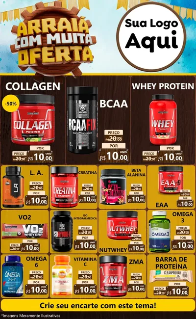 Modelo de Encarte para Encarte Grande com o tema Ofertas de São João - Junina para Suplementos alimentares