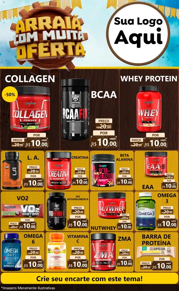 Modelo de Encarte para Encarte Grande com o tema Ofertas de São João - Junina para Suplementos alimentares