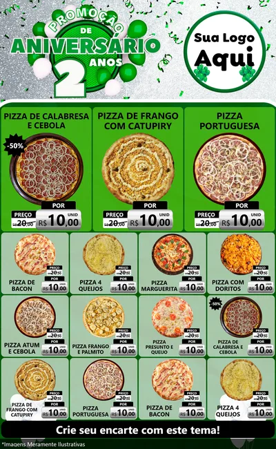 Modelo de Encarte para Encarte Grande com o tema Promoção de Aniversário - 2 Anos para Pizzaria