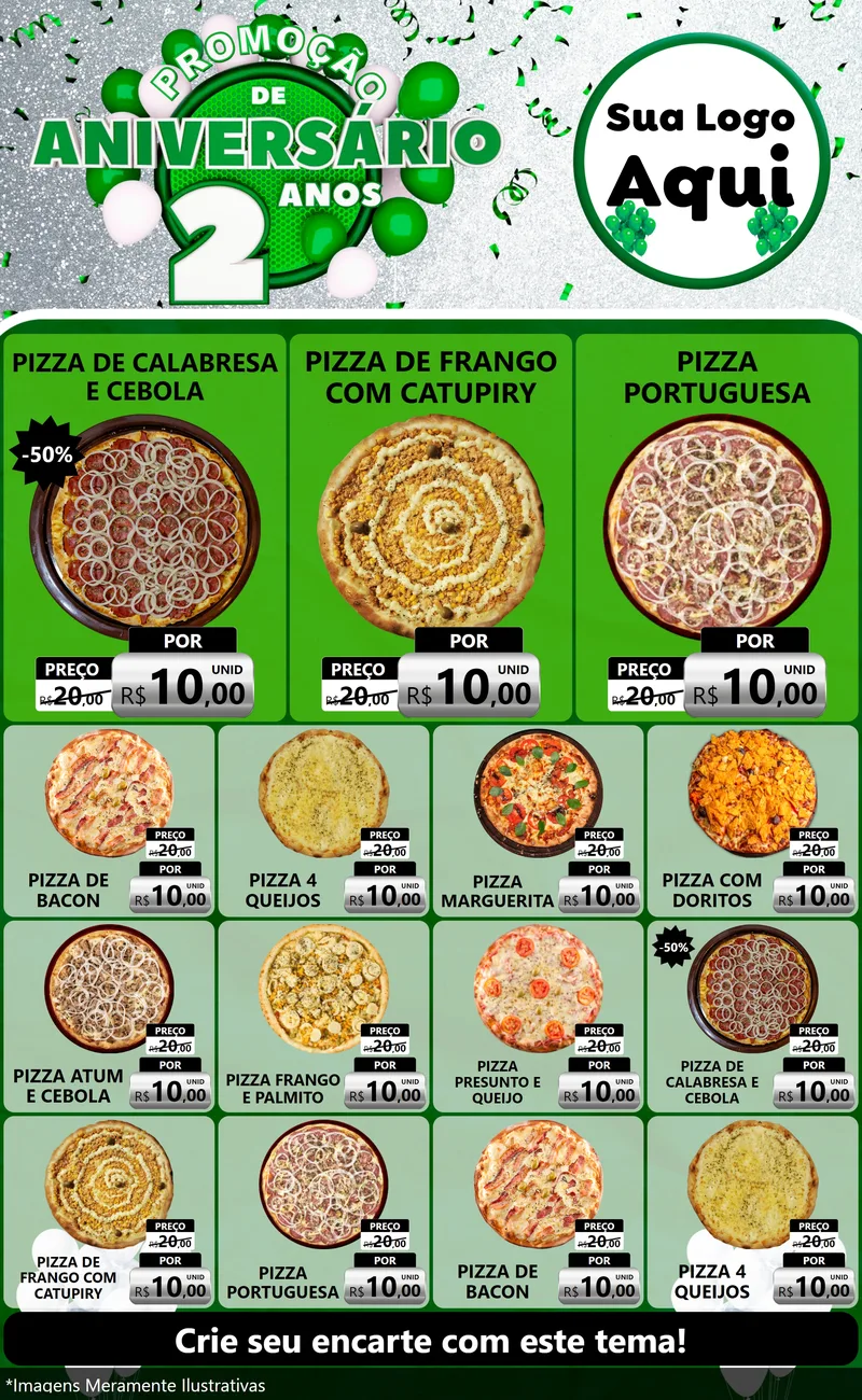 Modelo de Encarte para Encarte Grande com o tema Promoção de Aniversário - 2 Anos para Pizzaria