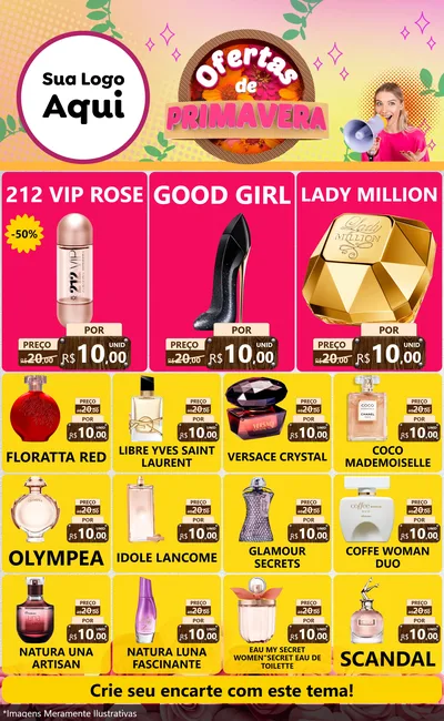 Modelo de Encarte para Encarte Grande com o tema Ofertas de Primavera para Perfumes