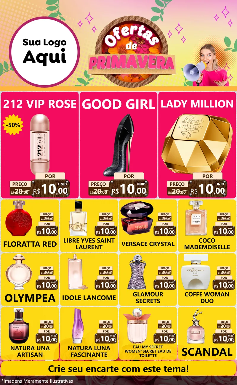 Modelo de Encarte para Encarte Grande com o tema Ofertas de Primavera para Perfumes