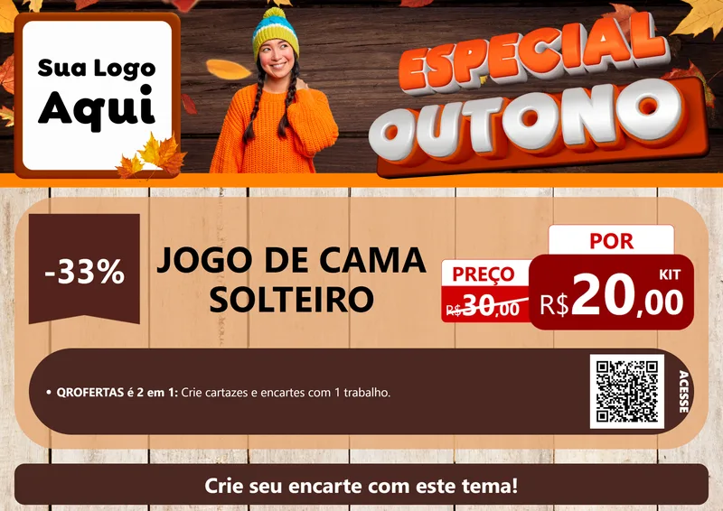 Modelo de Cartaz para Cartaz A4 Horizontal com o tema Especial Outono para Cama, Mesa e Banho
