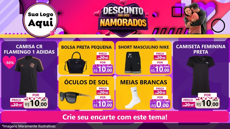 Modelo de TV para TV Horizontal com o tema Desconto Dia dos Namorados para Roupas e acessórios