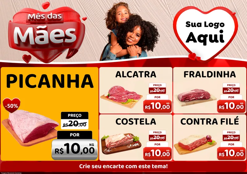 Modelo de Encarte para Encarte A4 Horizontal com o tema Mês das Mães para Açougue