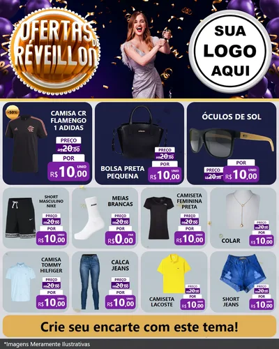 Modelo de Rede Social para Feed Instagram com o tema Ofertas de Réveillon para Roupas e acessórios