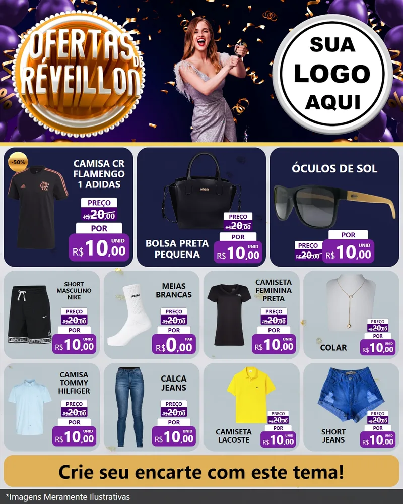 Modelo de Rede Social para Feed Instagram com o tema Ofertas de Réveillon para Roupas e acessórios