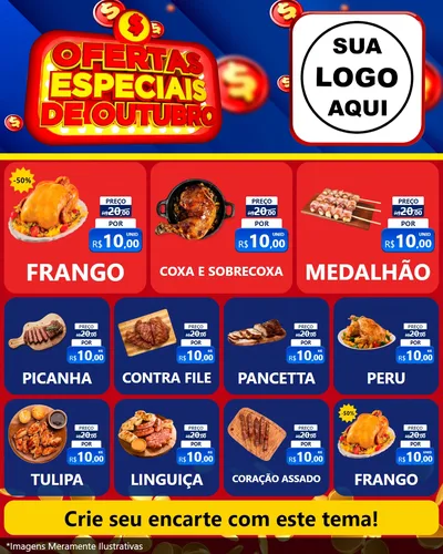 Modelo de Rede Social para Feed Instagram com o tema Ofertas Especiais de Outubro para Assados