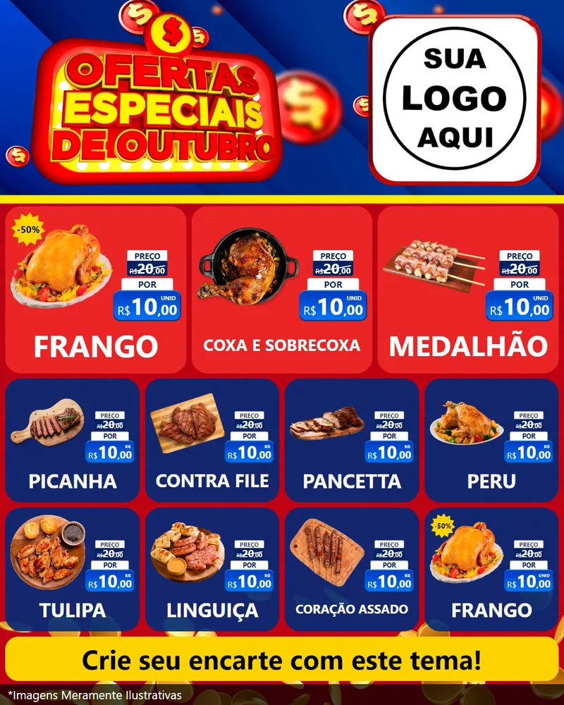 Modelo de Rede Social para Feed Instagram com o tema Ofertas Especiais de Outubro para Assados