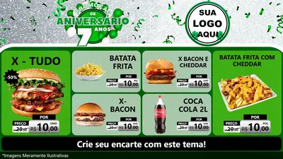 Modelo de TV para TV Horizontal com o tema Promoção de Aniversário - 7 Anos para Hamburgueria