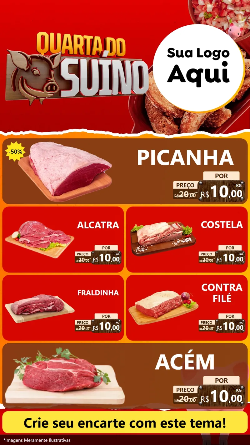 Modelo de TV para TV Vertical com o tema Quarta do Suíno para Açougue