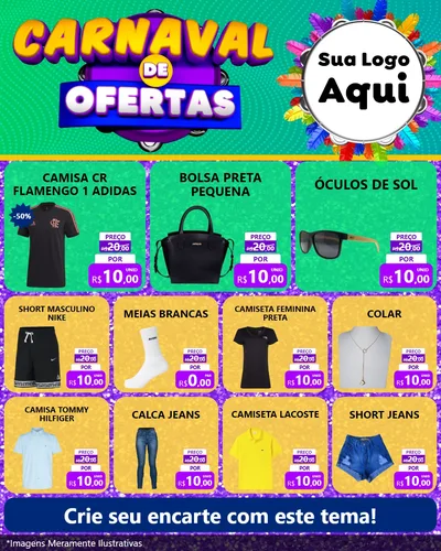 Modelo de Rede Social para Feed Instagram com o tema Carnaval de Ofertas para Roupas e acessórios
