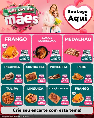 Modelo de Rede Social para Feed Instagram com o tema Feliz Dia das Mães para Assados
