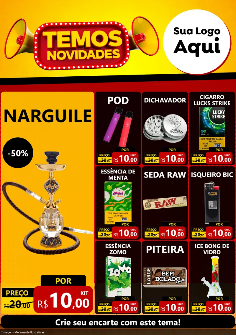 Modelo de Encarte para Encarte A4 Vertical com o tema Temos Novidades para Tabacaria