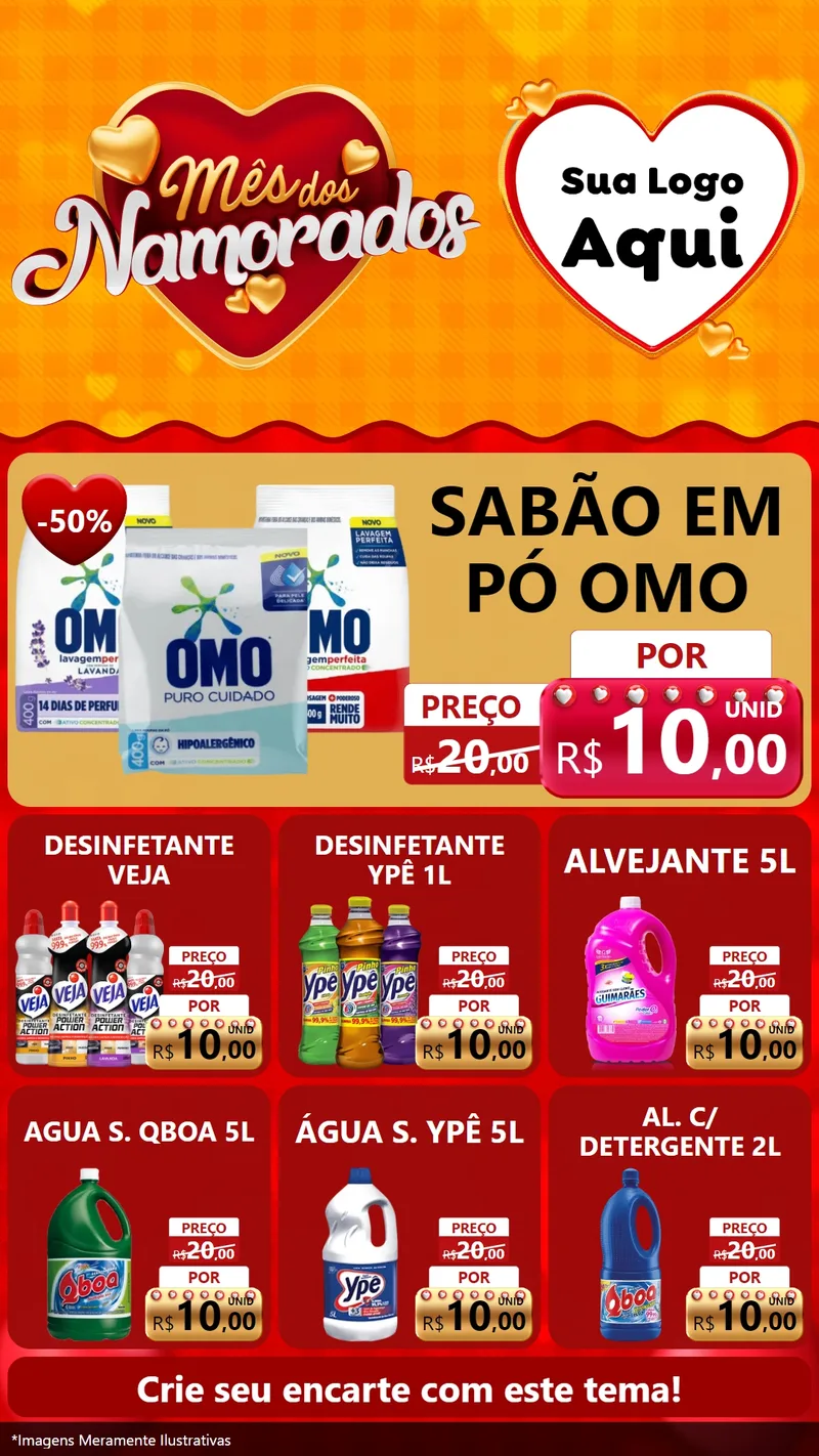 Modelo de Rede Social para Stories com o tema Mês dos Namorados para Produtos de Limpeza