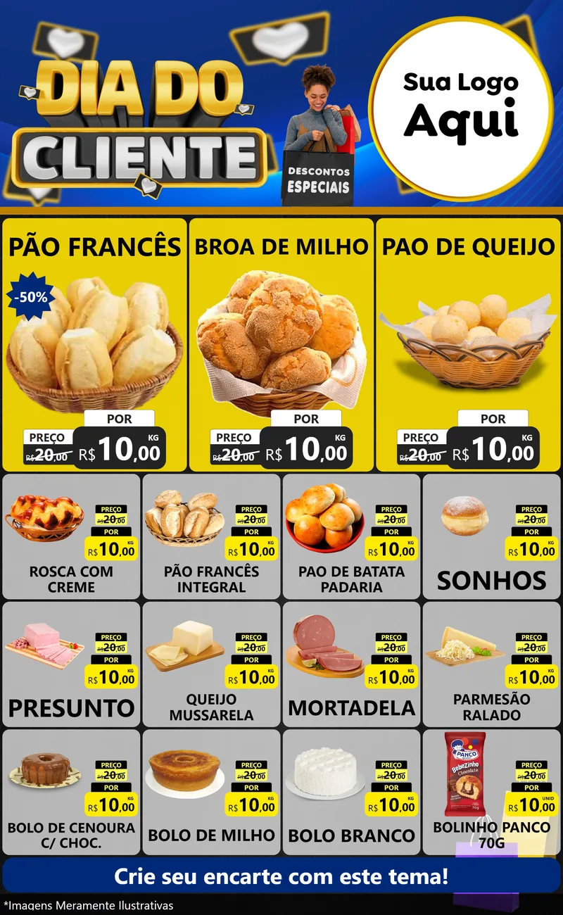 Modelo de Encarte para Encarte Grande com o tema Dia Do Cliente para Padaria