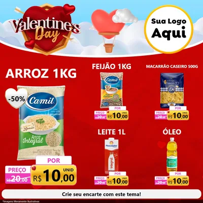 Modelo de Rede Social para Feed Facebook com o tema Valentine's Day para Supermercado