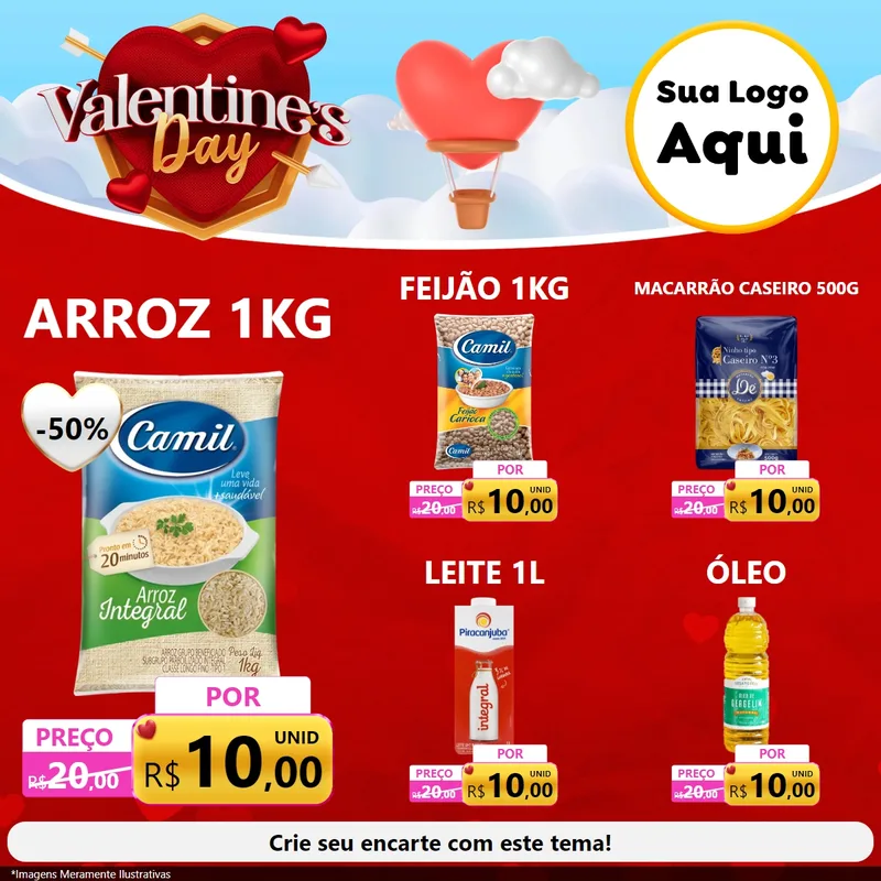 Modelo de Rede Social para Feed Facebook com o tema Valentine's Day para Supermercado