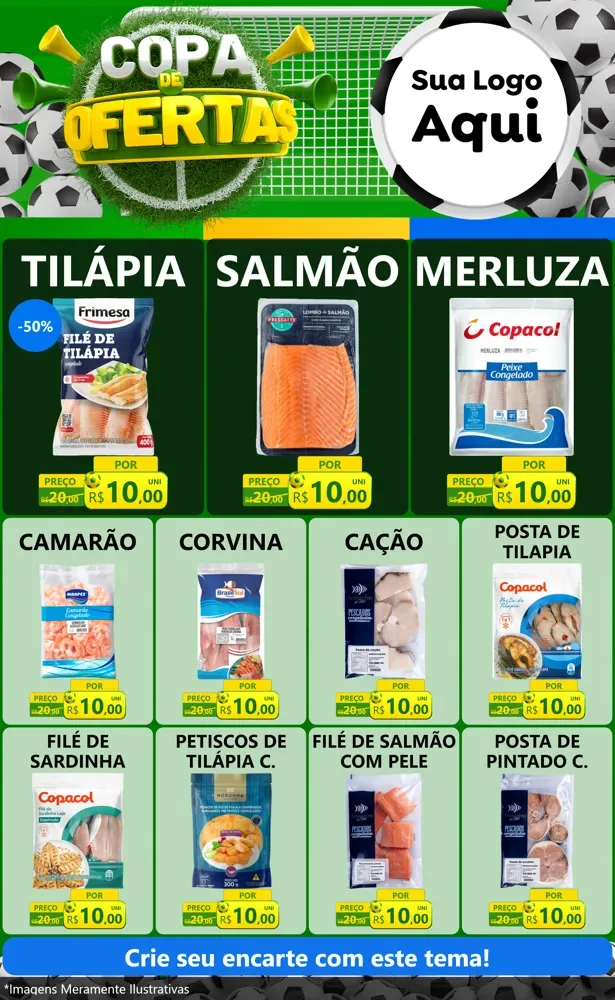 Modelo de Encarte para Encarte Grande com o tema Copa De Ofertas para Peixaria