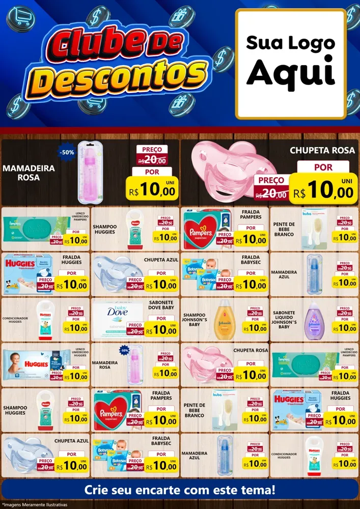 Modelo de Encarte para Encarte A4 Vertical com o tema Clube de Descontos para Bebês