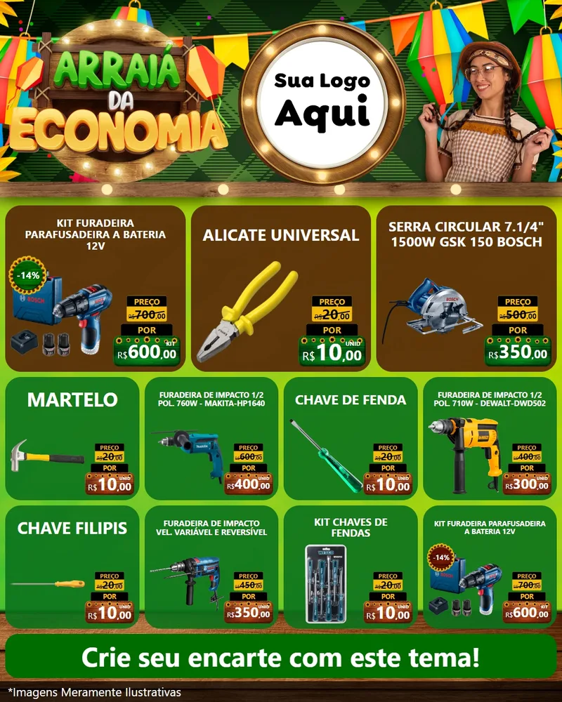 Modelo de Rede Social para Feed Instagram com o tema Arraiá de Economia para Maquinas e Ferramentas