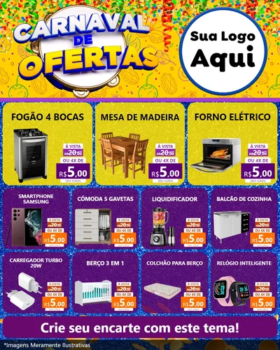 Modelo de Rede Social para Feed Instagram com o tema Carnaval de Ofertas para Móveis e Eletro