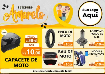 Modelo de Encarte para Encarte A4 Horizontal com o tema Setembro Amarelo para Moto peças