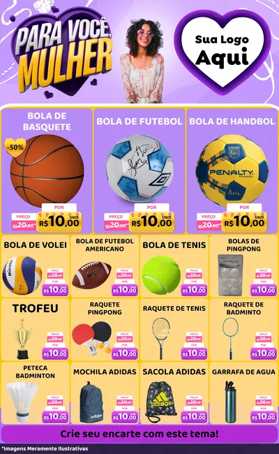 Modelo de Encarte para Encarte Grande com o tema Para Você, Mulher para Artigos Esportivos
