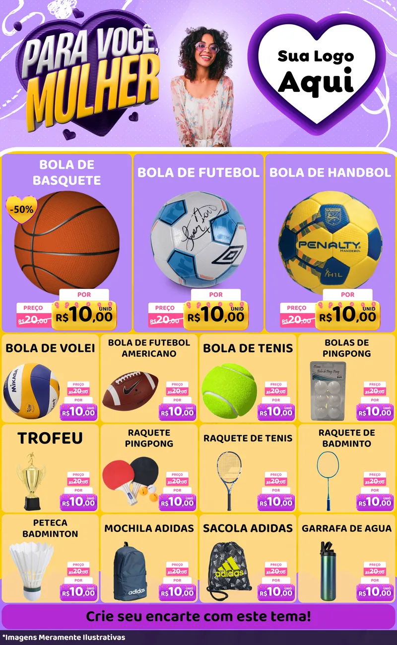 Modelo de Encarte para Encarte Grande com o tema Para Você, Mulher para Artigos Esportivos