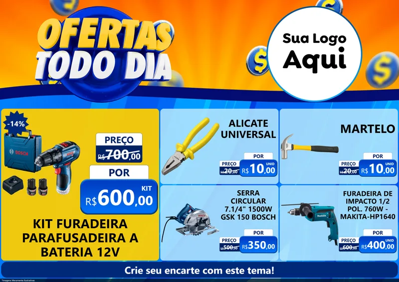 Modelo de Encarte para Encarte A4 Horizontal com o tema Ofertas Todo Dia para Maquinas e Ferramentas