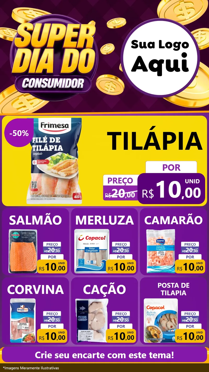 Modelo de Rede Social para Stories com o tema Super Dia do Consumidor para Peixaria