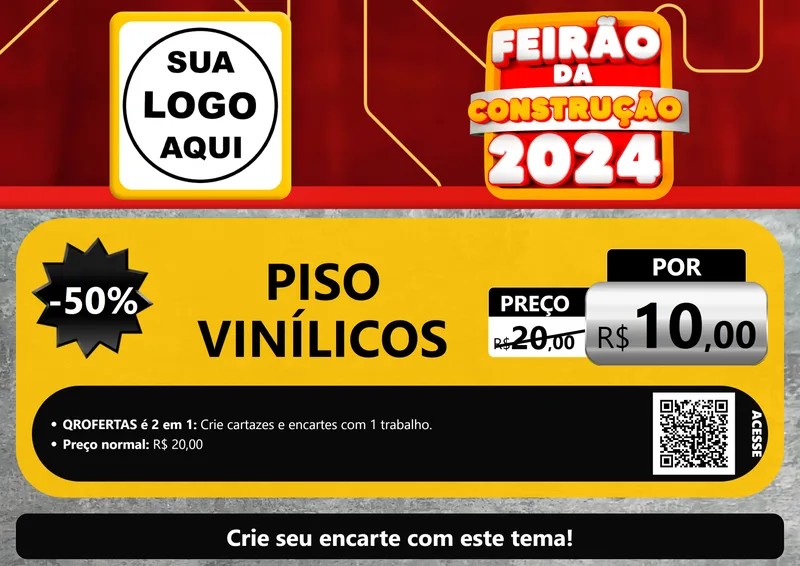 Modelo de Cartaz para Cartaz A4 Horizontal com o tema Feirão da Construção 2024 para Material para Construção
