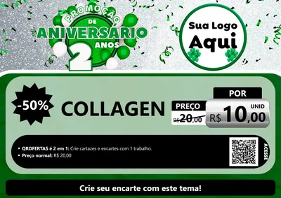 Modelo de Cartaz para Cartaz A4 Horizontal com o tema Promoção de Aniversário - 2 Anos para Suplementos alimentares