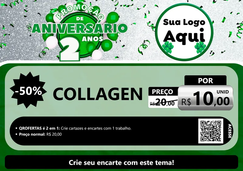 Modelo de Cartaz para Cartaz A4 Horizontal com o tema Promoção de Aniversário - 2 Anos para Suplementos alimentares
