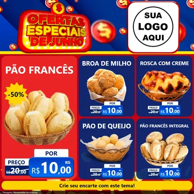 Modelo de Rede Social para Feed Facebook com o tema Ofertas Especiais de Junho para Padaria