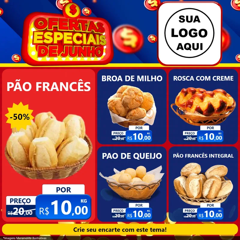 Modelo de Rede Social para Feed Facebook com o tema Ofertas Especiais de Junho para Padaria