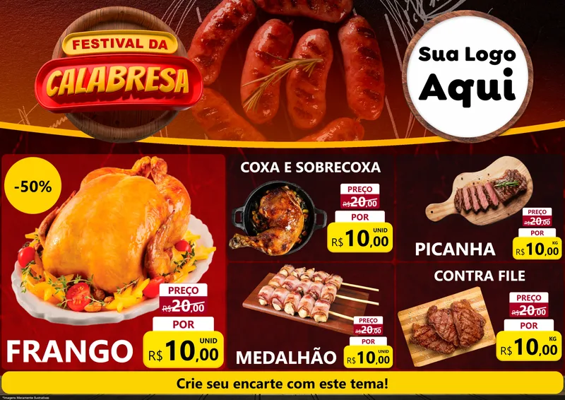 Modelo de Encarte para Encarte A4 Horizontal com o tema Festival da Calabresa para Assados