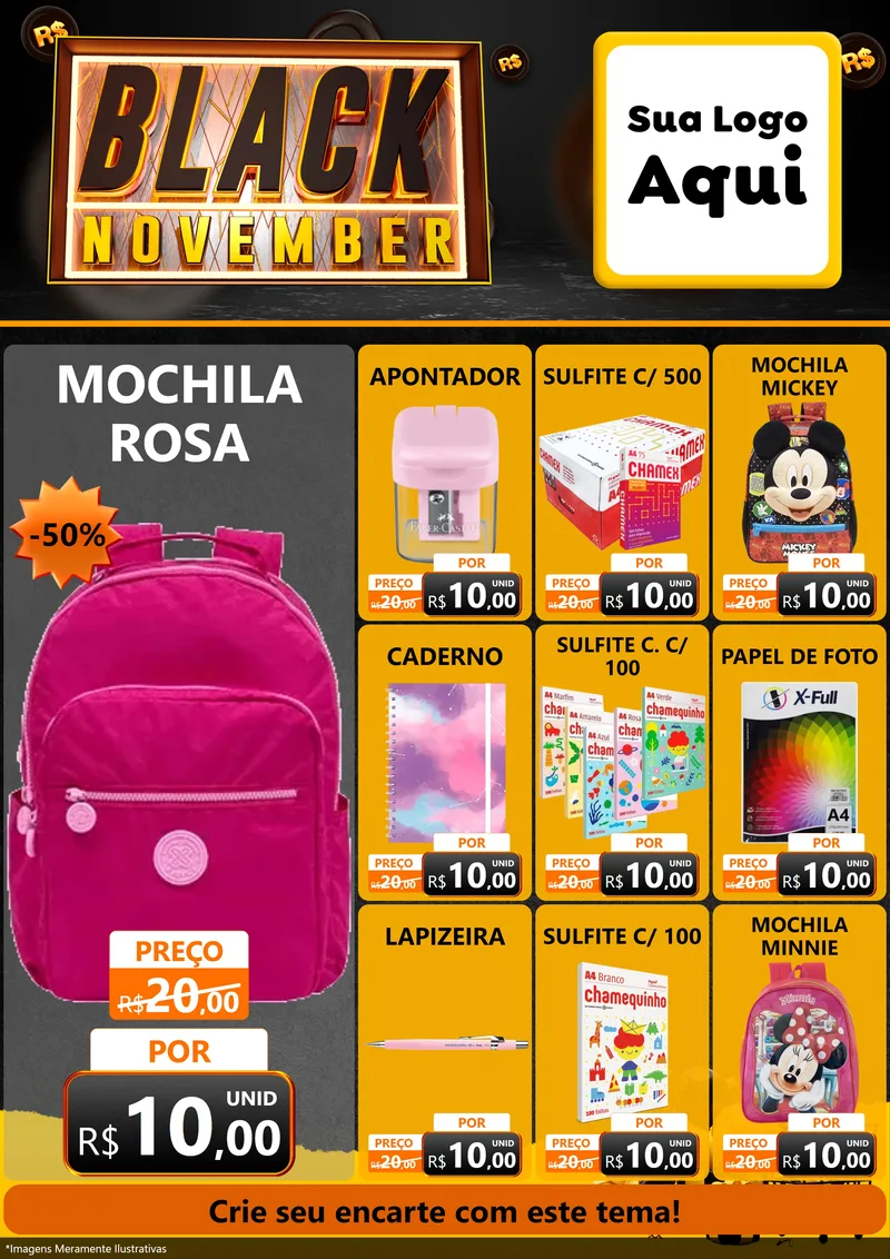 Modelo de Encarte para Encarte A4 Vertical com o tema Black November para Papelaria