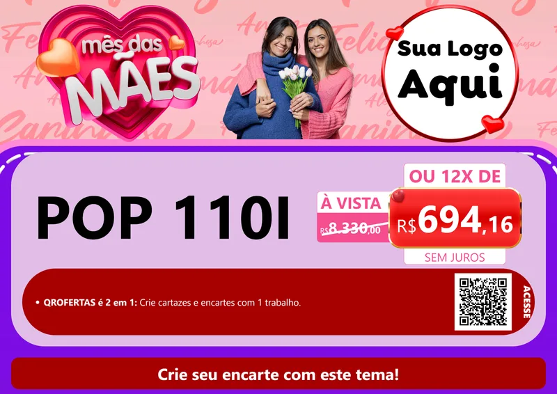 Modelo de Cartaz para Cartaz A4 Horizontal com o tema Mês Das Mães para Concessionaria de Motos